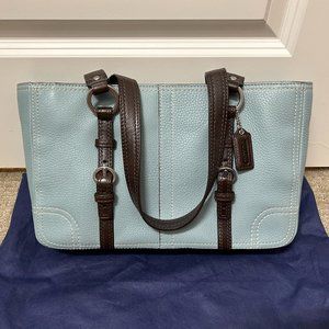 Coach Zip Tote Pebbled Leather Light Blue